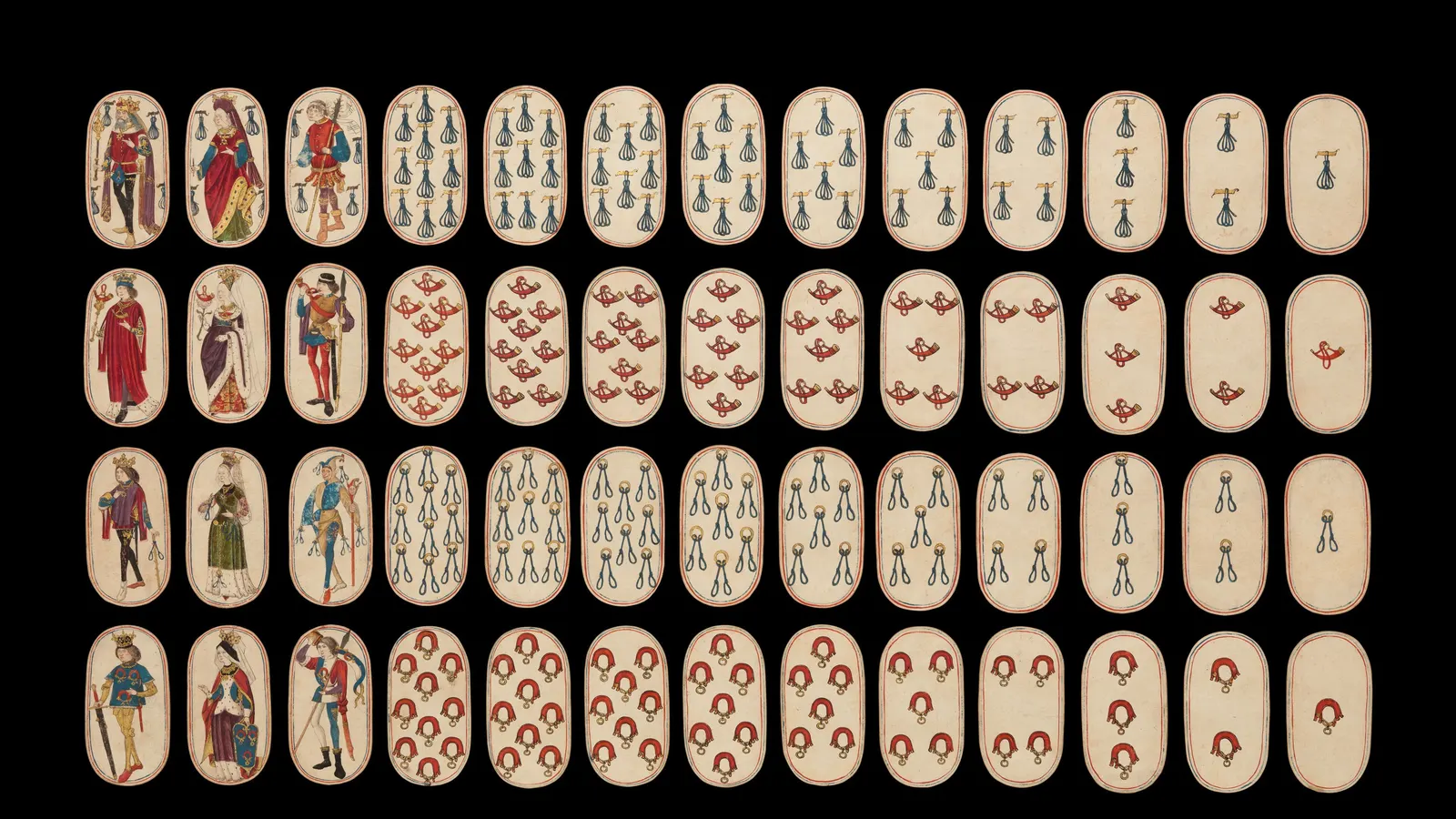 Jeu de cartes ancien aux figures peintes, conservé dans un musée